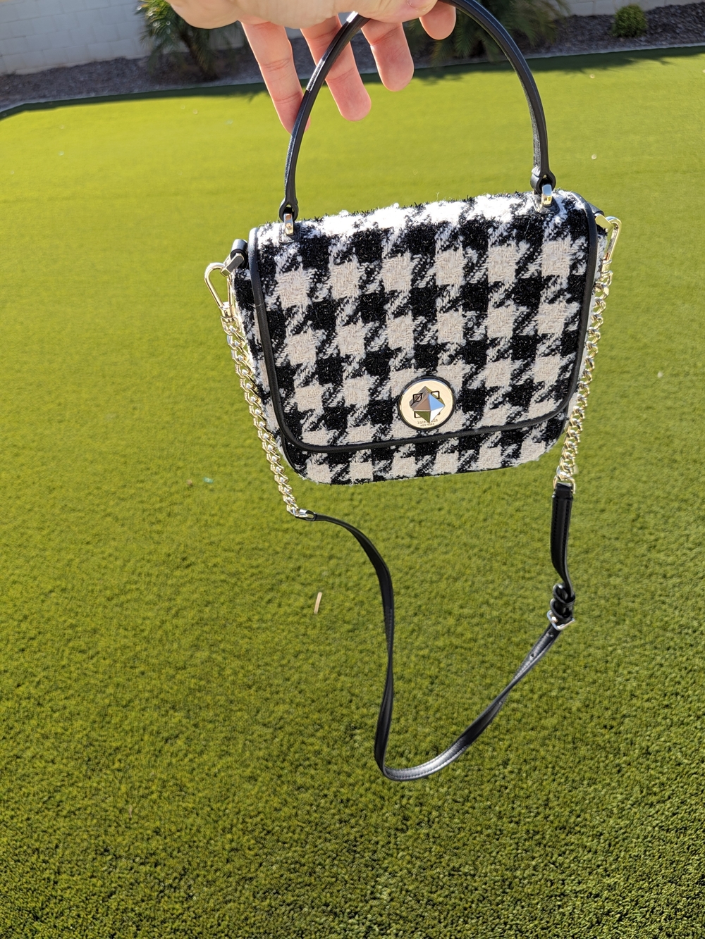 kate spade Black & White Houndstooth Top Handle Crossbody